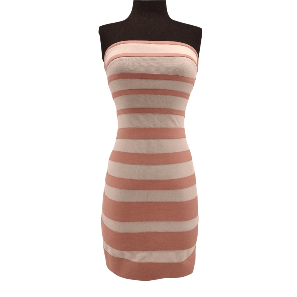 TAUPE & SALMON BODYCON BANDAGE MINI DRESS Sz S